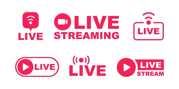 Live streaming icon set Live broadcasting buttons and symbols