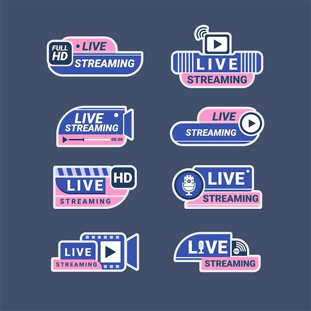 live streaming logo set collection in blue and pink color concept