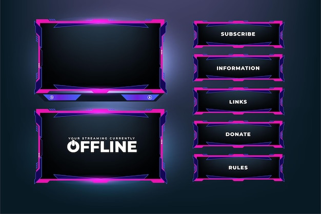 Live streaming overlay vector with girly pink color borders A futuristic broadcast screen panel for online gamers with buttons Online gaming screen border design for girl gamers