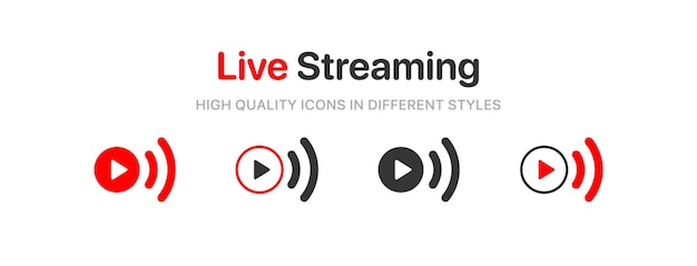 Live streaming symbol set. livestream icons. video broadcasting, tv, news, movie, show buttons.