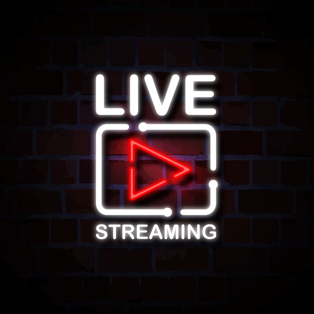 Vector live streaming video neon style sign illustration