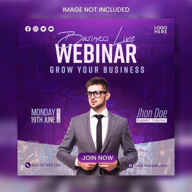 Live webinar social media banner and online business conference instagram post template design