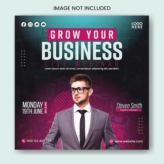 Live webinar social media banner and online business conference instagram post template design