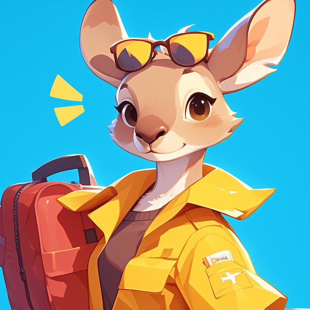 A lively kangaroo flight attendant cartoon style