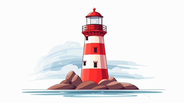 Lively Red Lighthouse in Cartoon Style