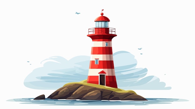 Lively Red Lighthouse in Cartoon Style