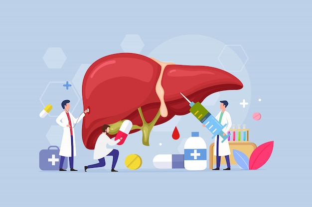 Liver disease treatment design concept with tiny people