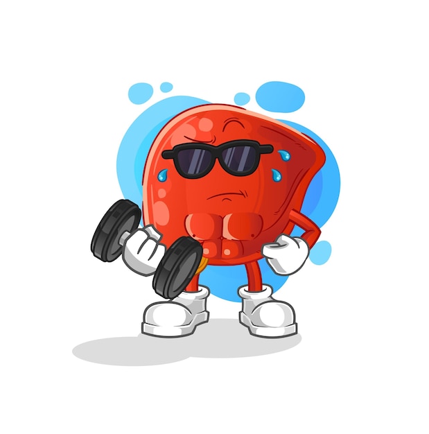 Liver lifting dumbbell vector cartoon character