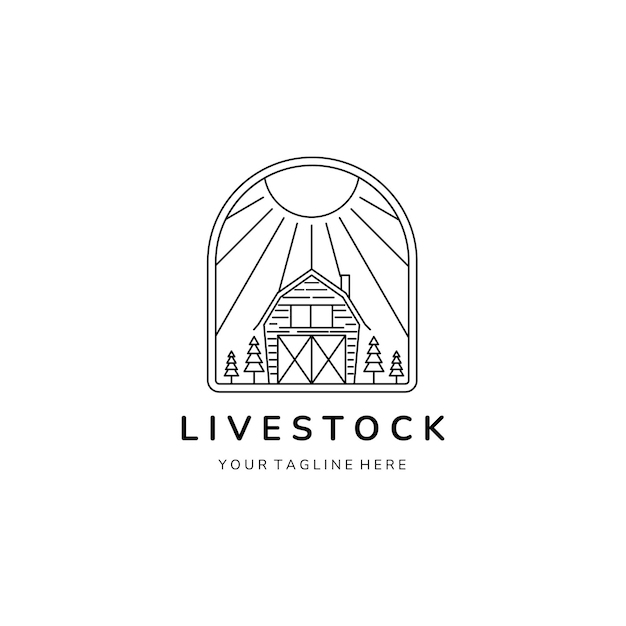 Livestock logo line art emblem vector template design barn logo line art emblem