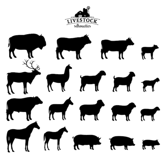 Livestock silhouettes isolated on white