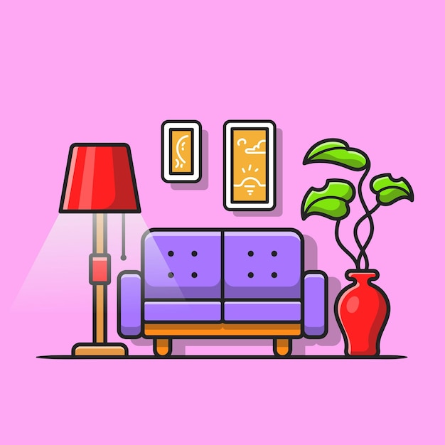 Living Room Cartoon Vector Icon Illustration. Interior Object Icon Concept Isolated Premium Vector. Flat Cartoon Style