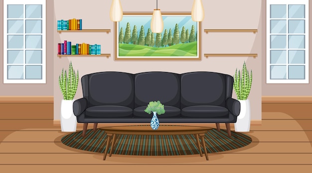 Living room interior scene with furniture and living room decoration