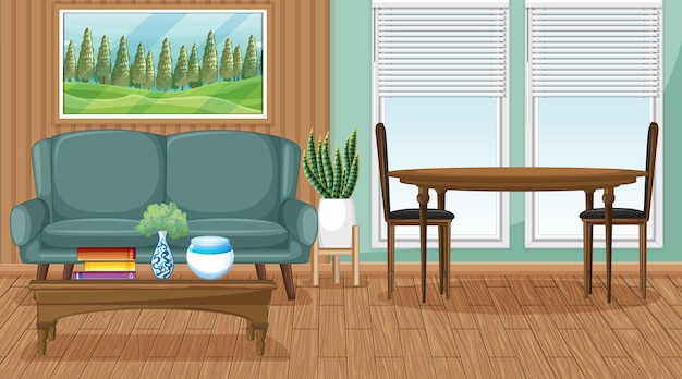 Living room interior scene with furniture and living room decoration