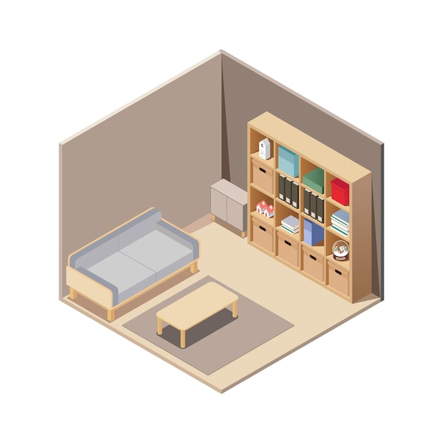 Living Room Isometric Interior Vector Illustration