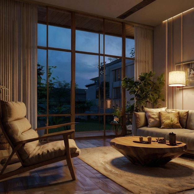 a living room with a couch and a coffee table