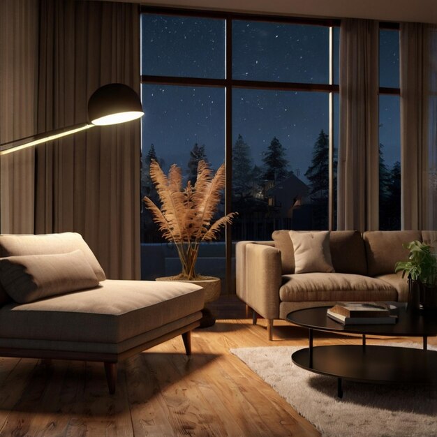 Vector a living room with a couch a lamp and a lamp