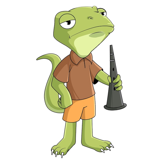 Lizard playing clarinet cartoon illustrationPrint