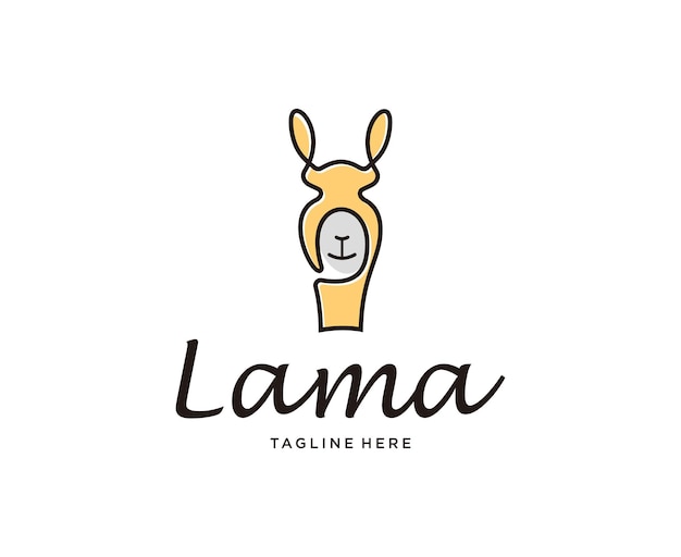 Llama alpaca lama logo design with line art vector template