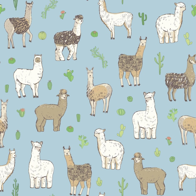 Llama alpaca seamless vector pattern