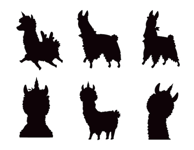 Llama Collection isolated vector Silhouettes