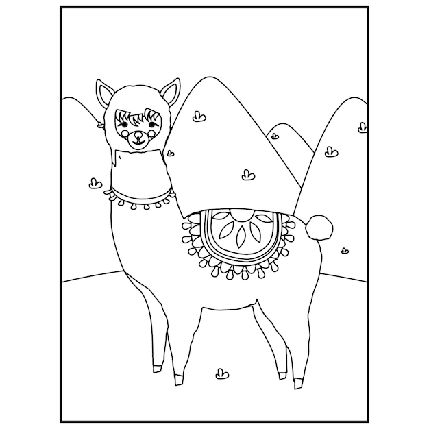 Llama Coloring Pages For Kids Premium Vector