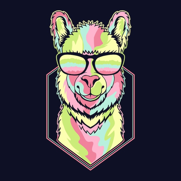 Llama funny colorful wearing a eyeglasses vector illustration