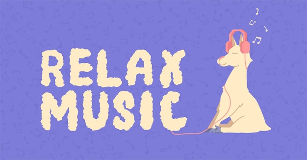 Llama listening to relax music through headphones