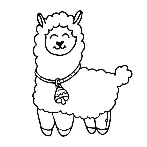 Llama Outline Cartoon Doodle for Coloring book for kids Premium Vector