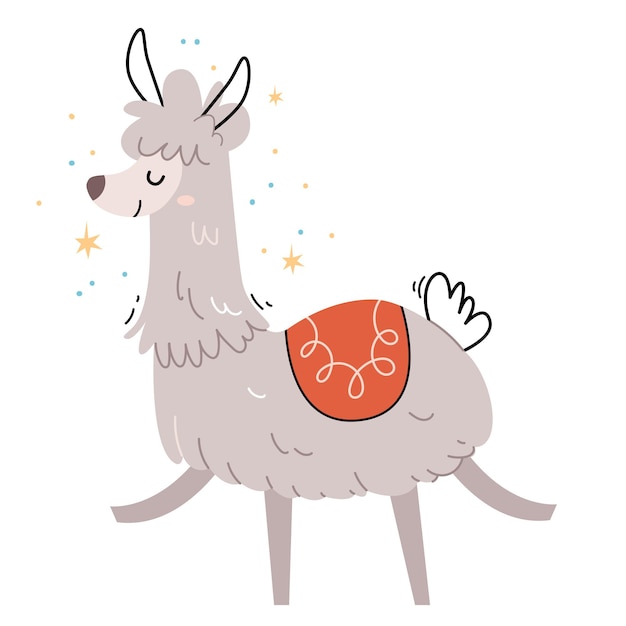 Llama screams with happiness minimalist illustration in pastel colors in Scandinavian style