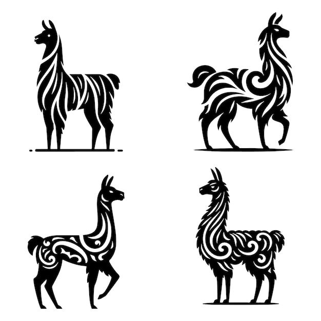 Llama Silhouette Vector Illustration Set