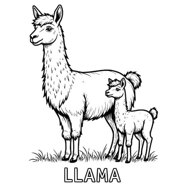 Vector a llama standing with a baby llama beside it illustration