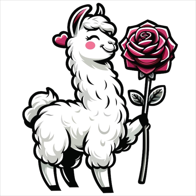 A llama with a flower rose illustration