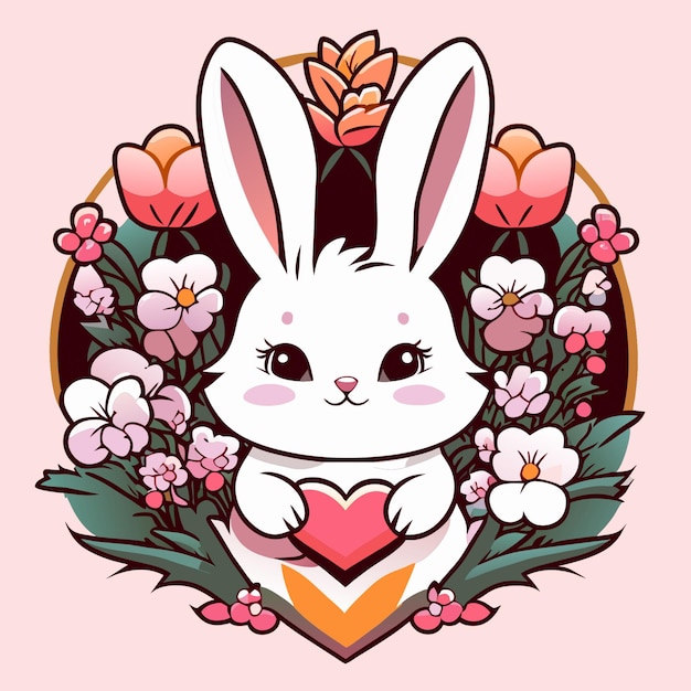 llustrate a charming fluffy bunny surrounded