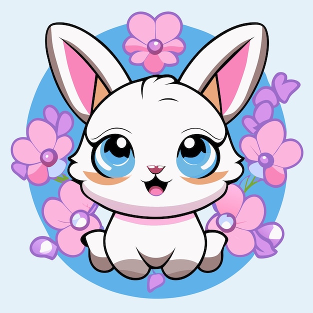 llustrate a charming fluffy bunny surrounded