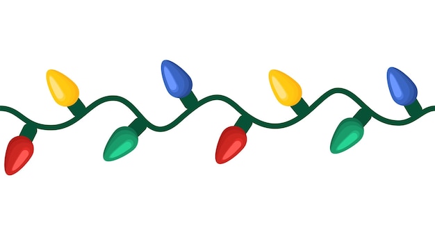 llustration of a colored electric garland. Christmas lights in flat style. Seamless pattern