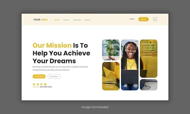 Vector lms website landing page or education landing page course sale landing page homepage banner design