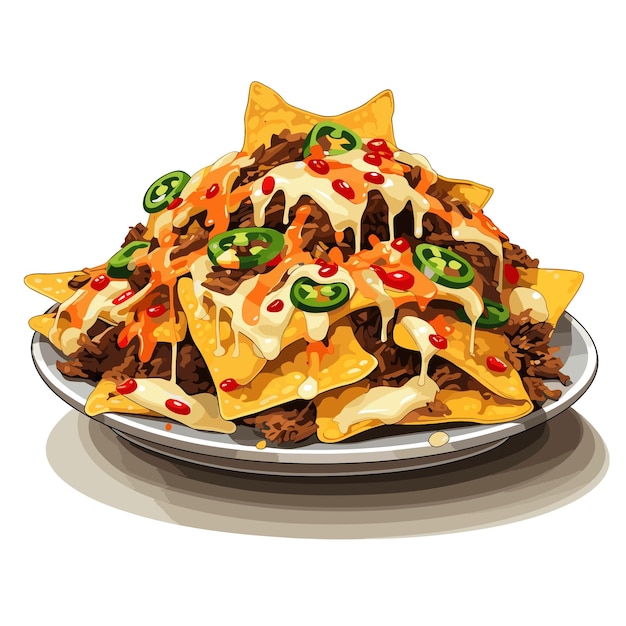 Loaded Nachos Supreme with Jalapeos and Cheese Vector Illustration