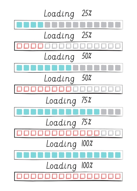 Loading progress bar vector style in doodle style Updated progress circle bar icons