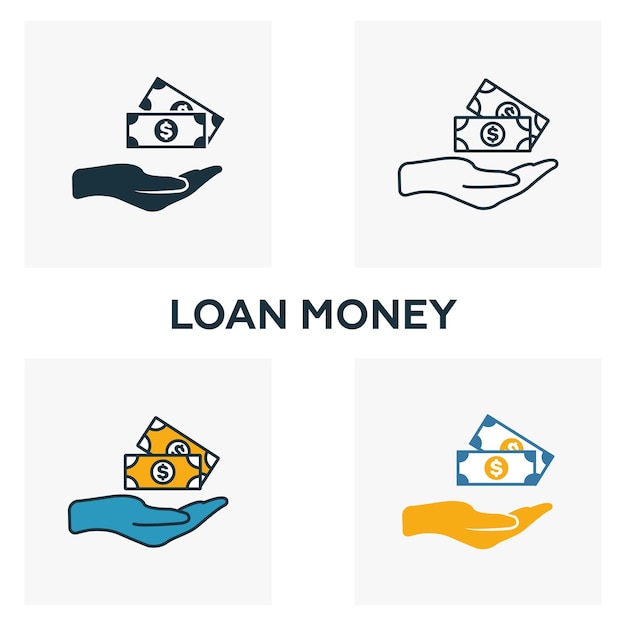 Loan Money icon set Four elements in diferent styles from business management icons collection Creative loan money icons filled outline colored and flat symbols