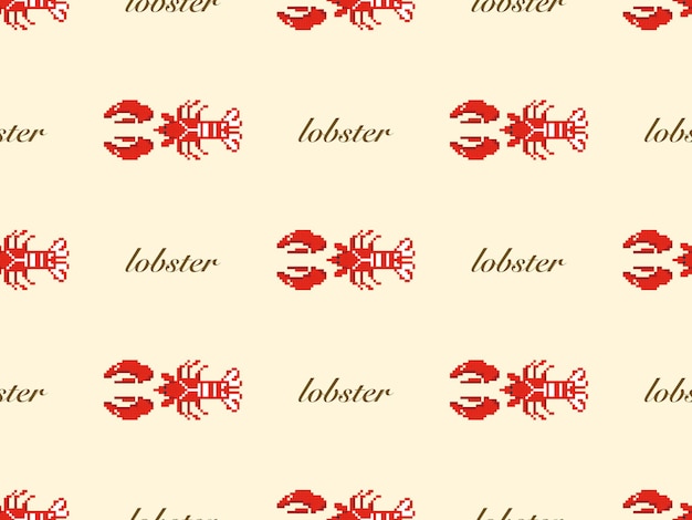 Lobster cartoon character seamless pattern on yellow background Pixel style