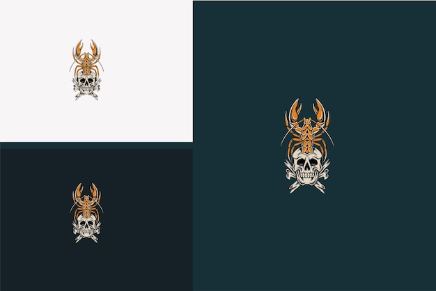 Lobster and head skull vector illustration design