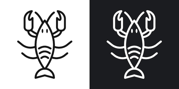 Vector lobster vector icon set in black and white outlines