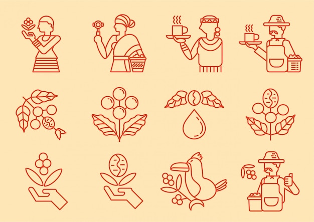 Local coffee farmer line icon with coffee tree