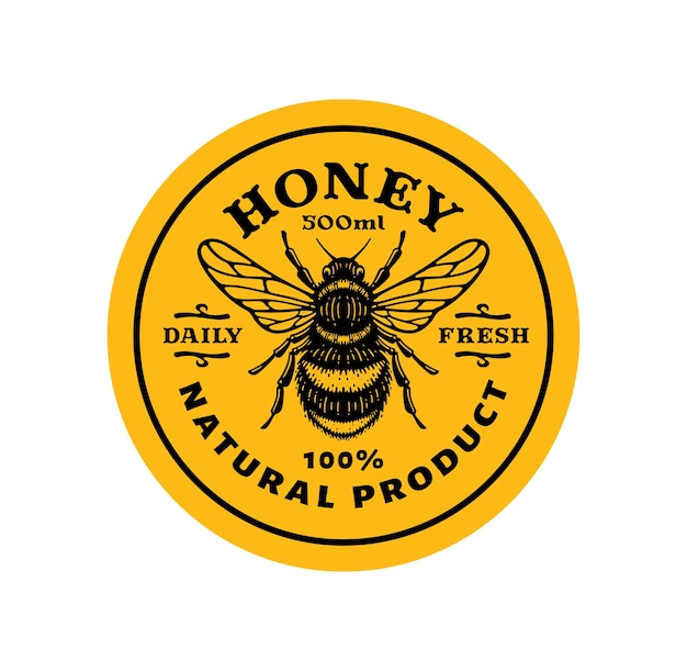 Local Honey Bee Label Template Abstract Vector Sticker or Packaging Design Layout in circle shape