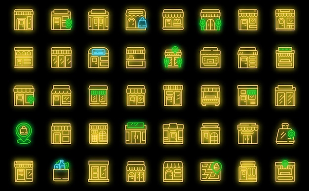 Local shop icons set vector neon