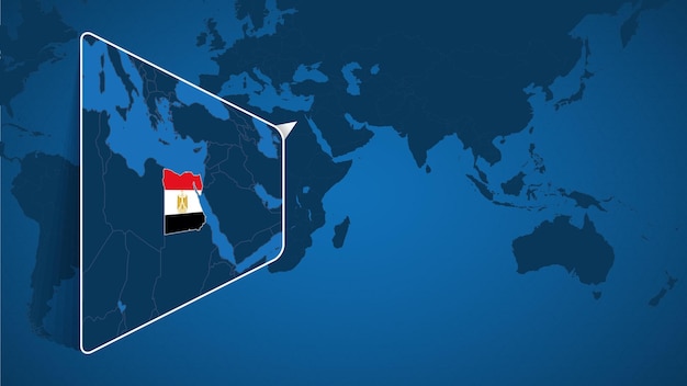 Location of Egypt on the World Map with Enlarged Map of Egypt with Flag