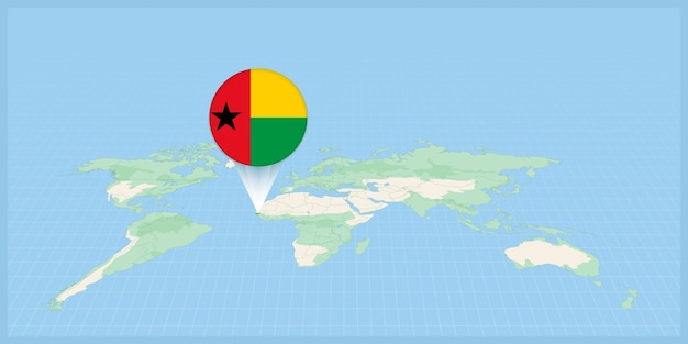 Location of GuineaBissau on the world map marked with GuineaBissau flag pin