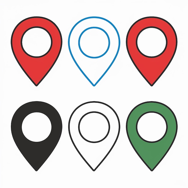 Location Marker Set Four Distinct Pin Icons in Red and Black