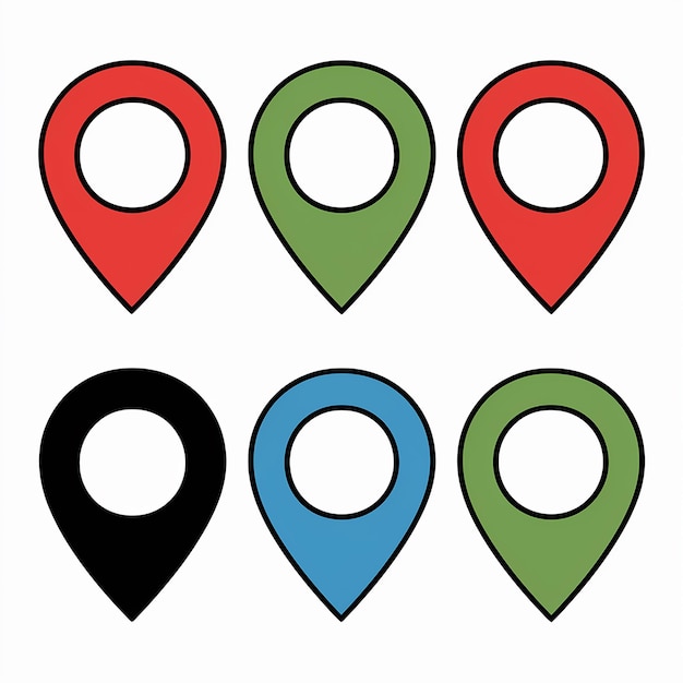 Vector location marker set four distinct pin icons in red and black