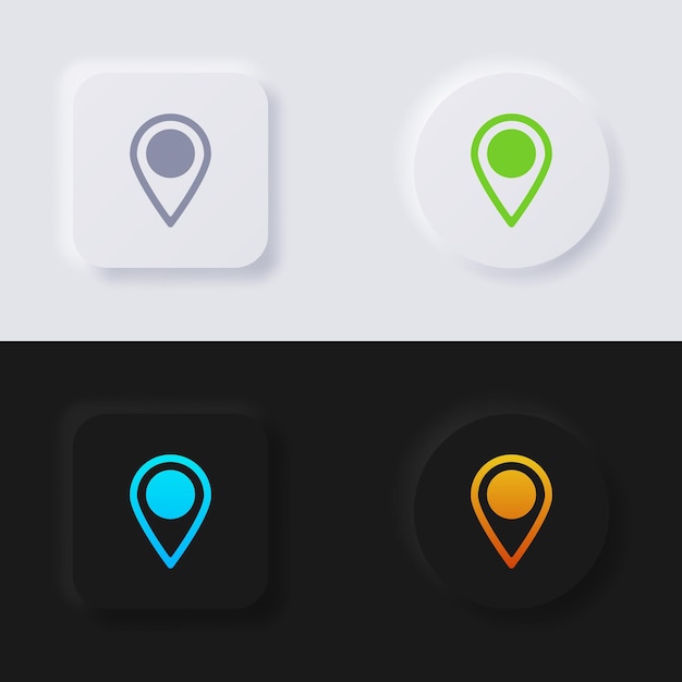 Location pinpoint icon set Multicolor neumorphism button soft UI Design for Web design Application UI and more Button Vector